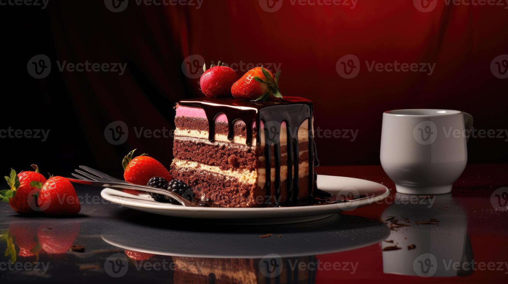 AI generated Real shot captures the essence of a delectable cake and its inviting slices. Ai Generated photo