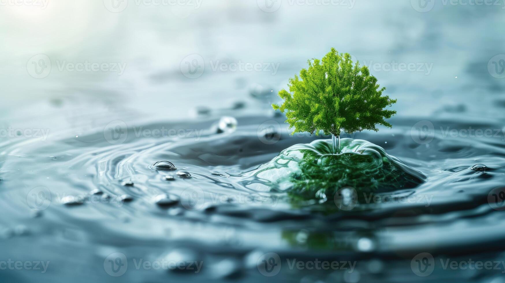 AI generated A small green island encapsulated within a water drop, symbolizing environmental conservation. Ai Generated. photo