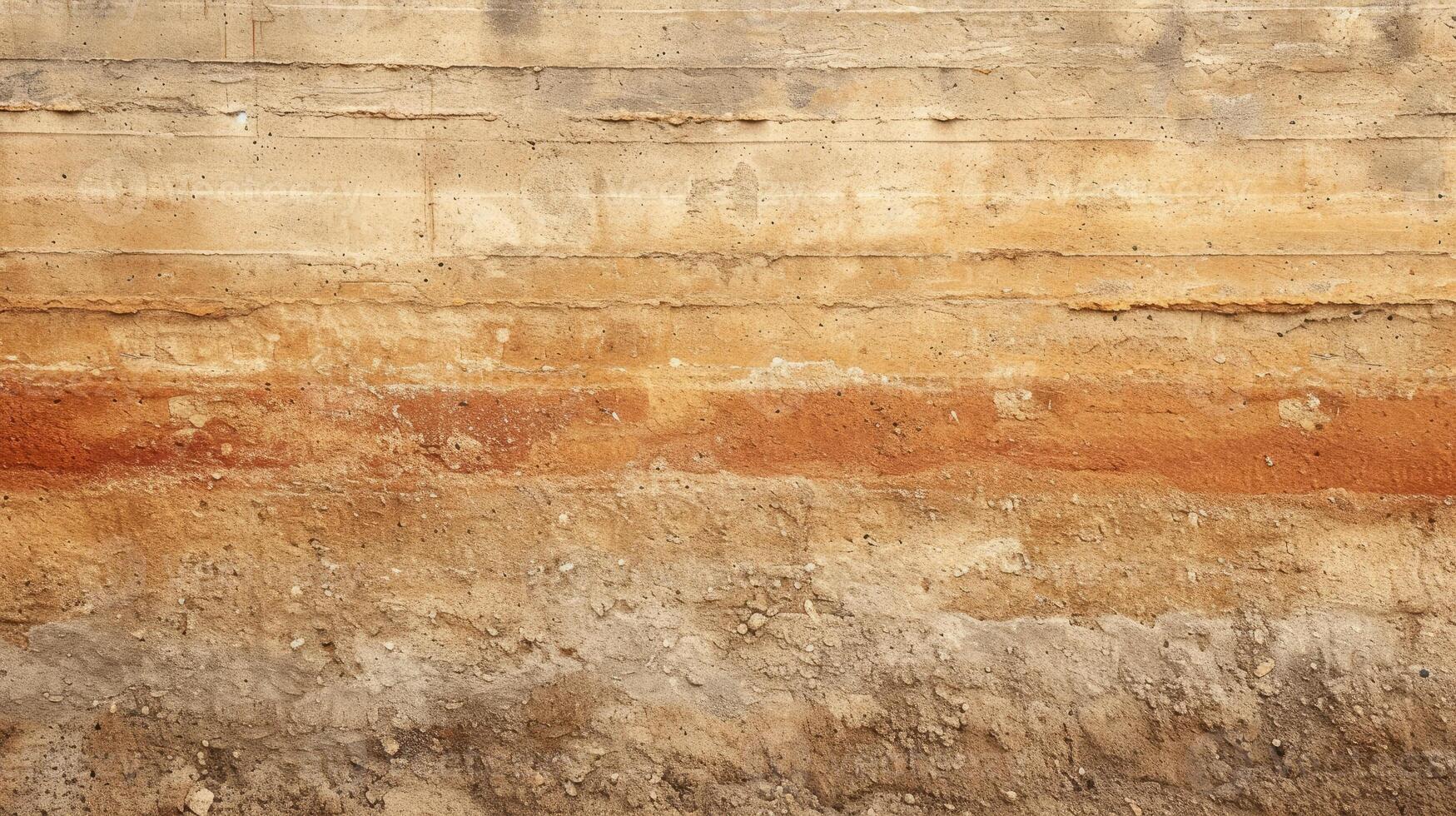 AI generated Rammed earth wall formed from compact layers of natural earth tones. Sturdy, Ai Generated. photo