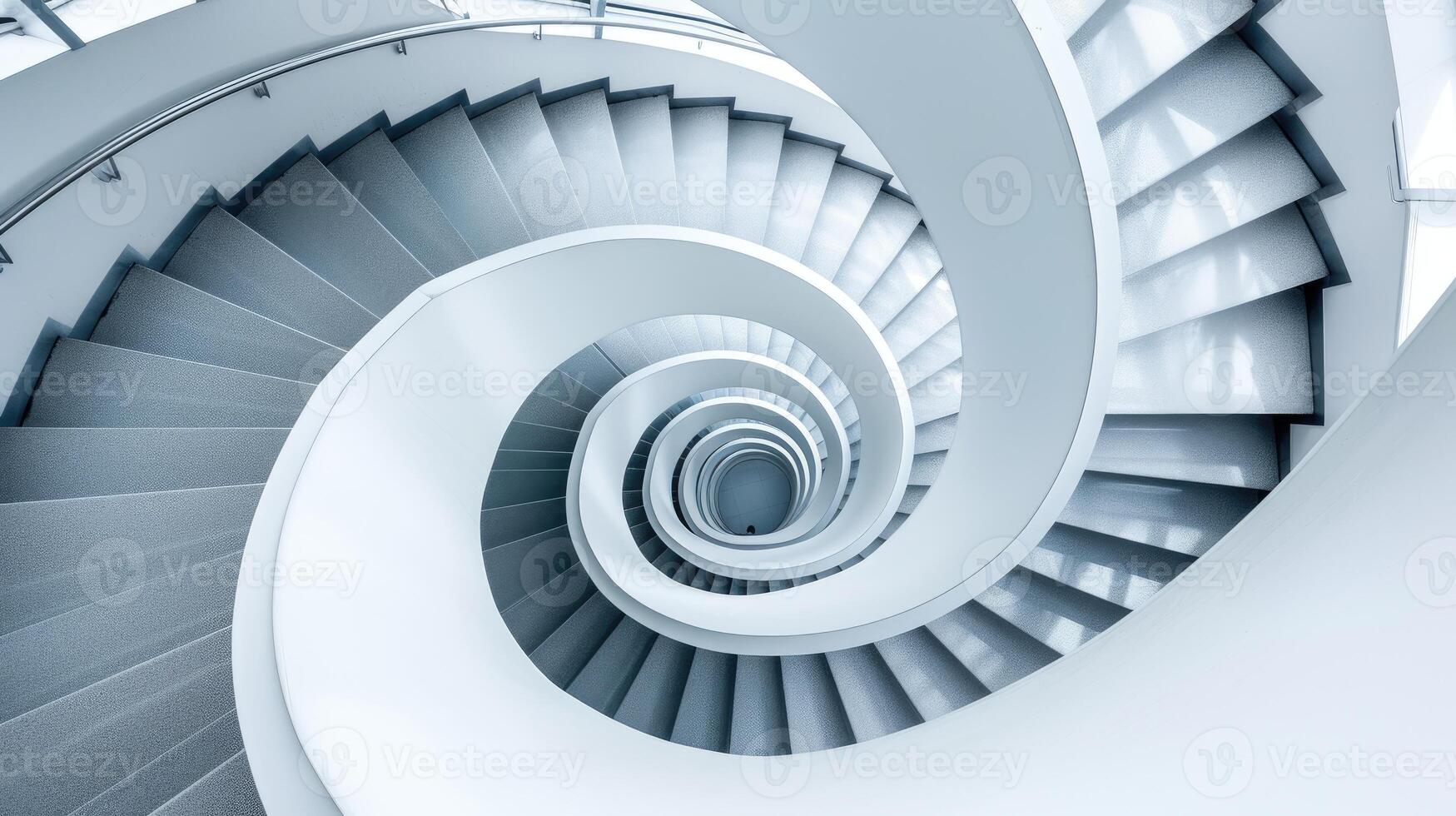 ai generado parte superior ver de un espiral escalera en un edificio. arquitectónico elegancia desde arriba, ai generado. foto