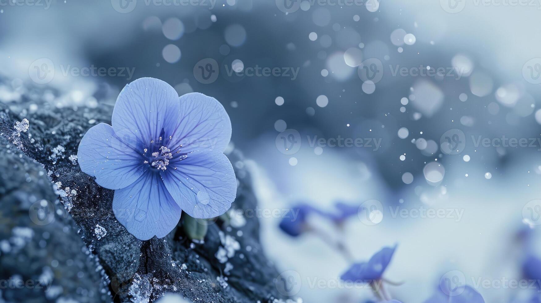 AI generated Delicate bloom defies harsh tundra, a resilient flower gracing rugged rock cliffs, Ai Generated. photo