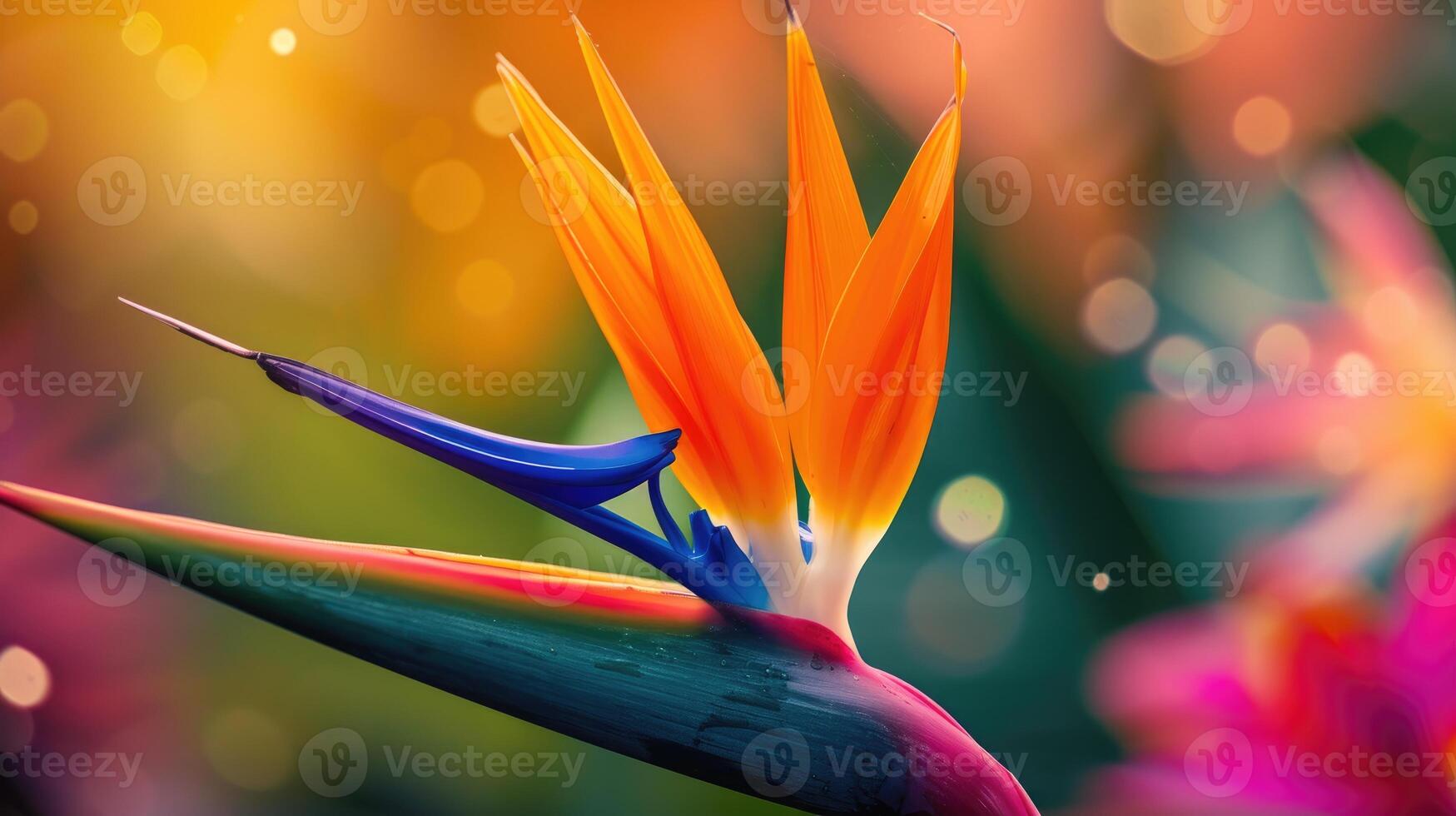 AI generated Detailed close-up unveils the exquisite beauty of a Strelitzia blossom in full bloom, Ai Generated. photo