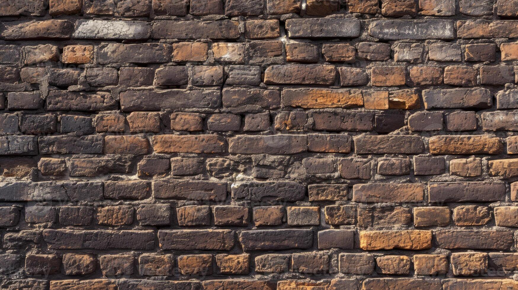 AI generated Embrace the rustic charm with a panoramic view of wide brown brick wall texture. Ai Generated. photo