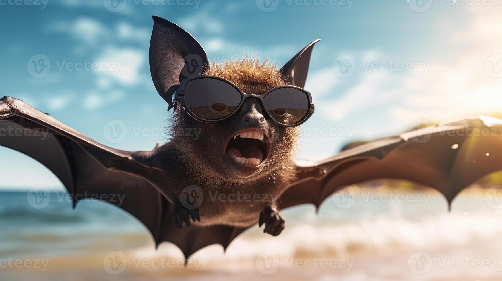 AI generated Experience the intensity of an bat leaping onto the beach in a stunning close-up photo, Ai Generated. photo