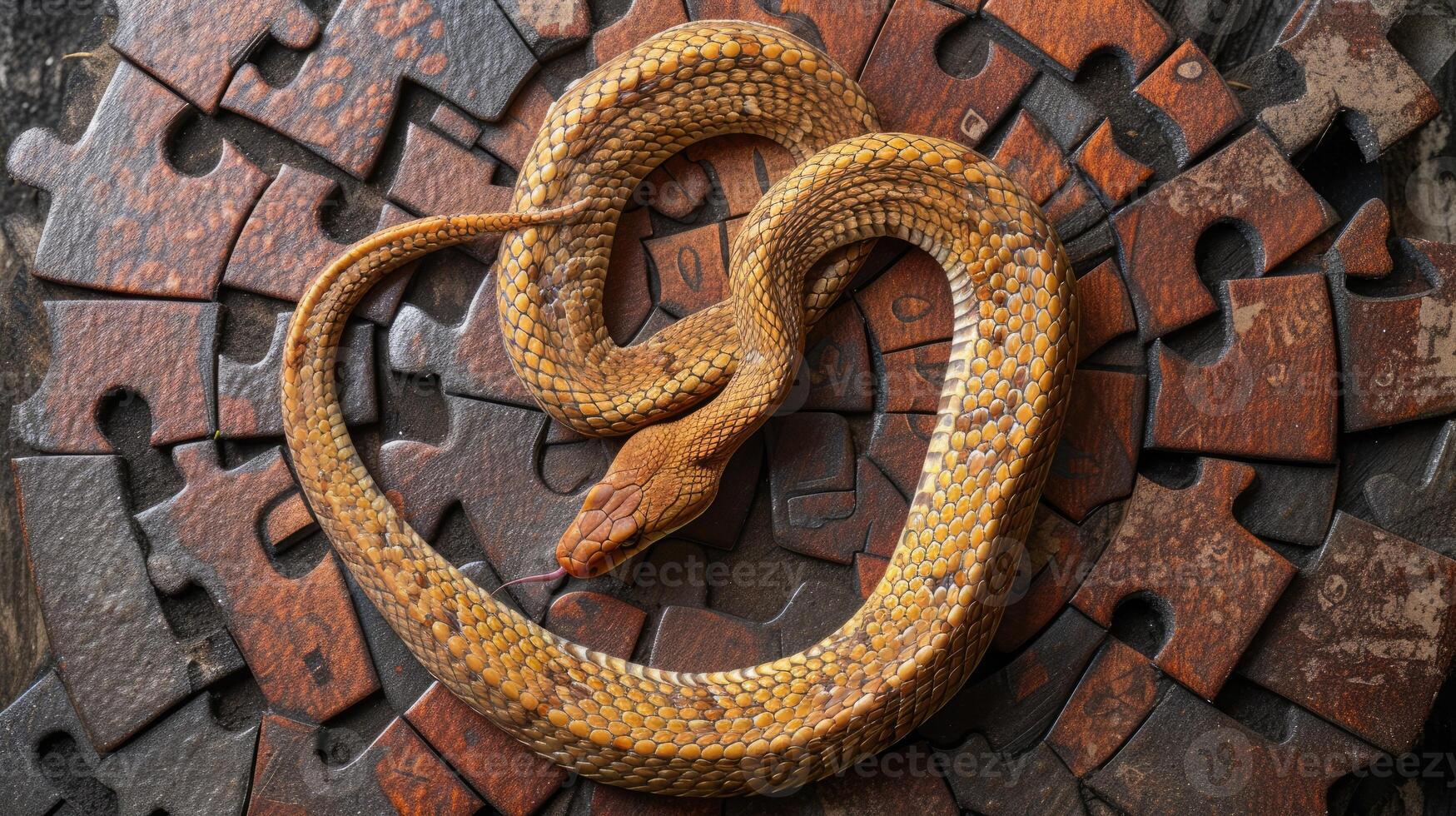 AI generated A cute cobra enjoys a playful jigsaw puzzle challenge. Ai Generated. photo