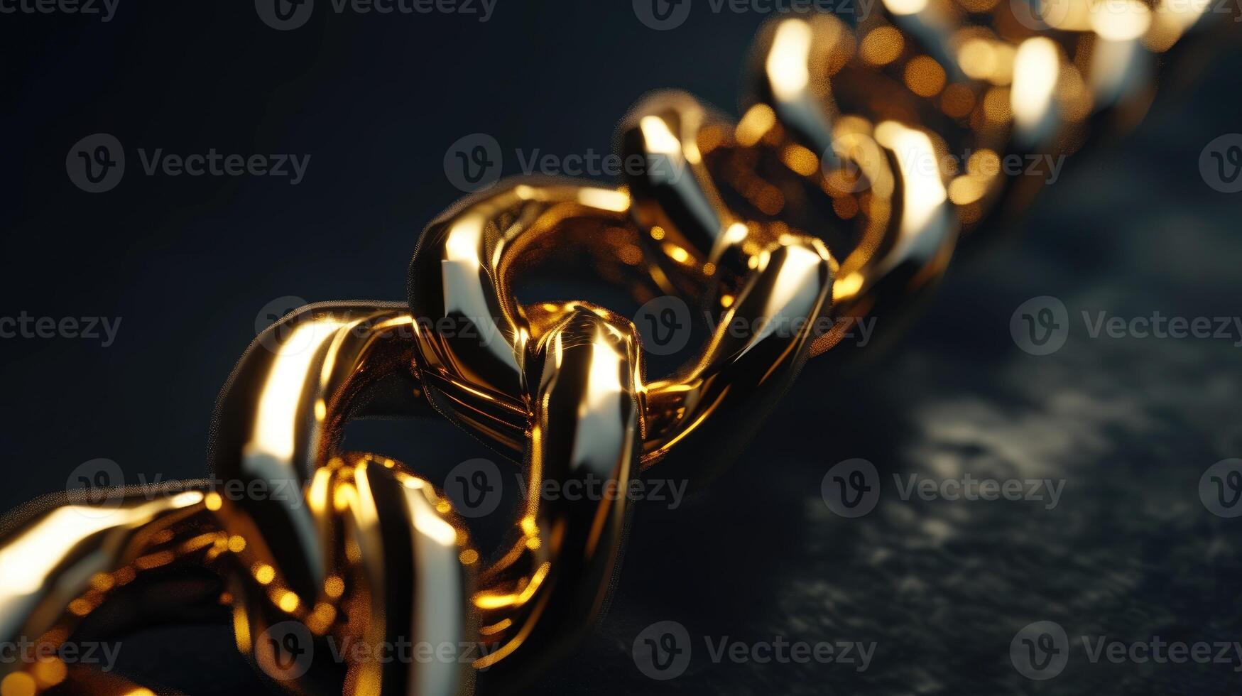 AI generated Stunning golden braided chain gleams against a dark backdrop, exuding luxury and opulence. Ai Generated. photo