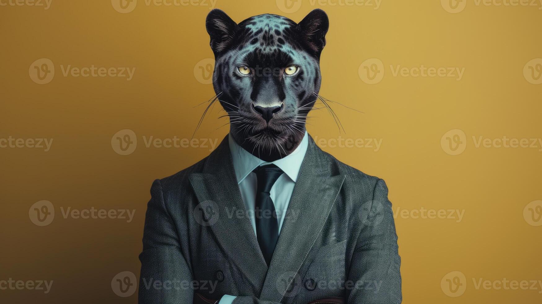 AI generated Elegant suit enhances black panther's charisma. Ai Generated photo