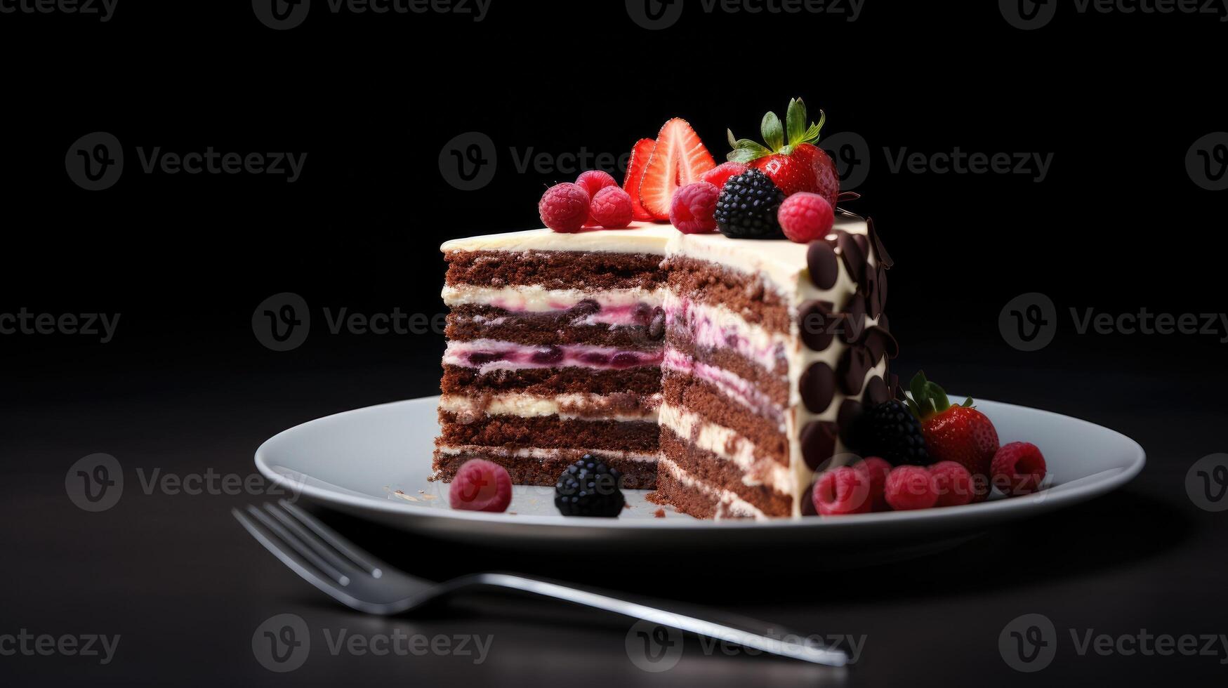 AI generated Real shot captures the essence of a delectable cake and its inviting slices. Ai Generated photo