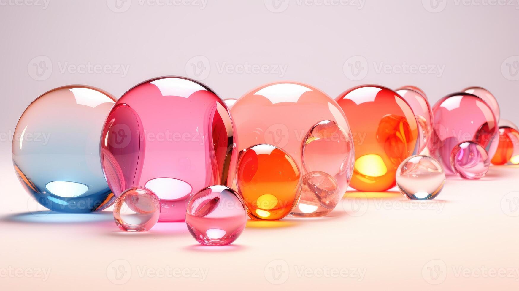 AI generated Translucent bubbles with glossy reflections float against a neutral backdrop. Mesmerizing visual delight. Ai Generated. photo