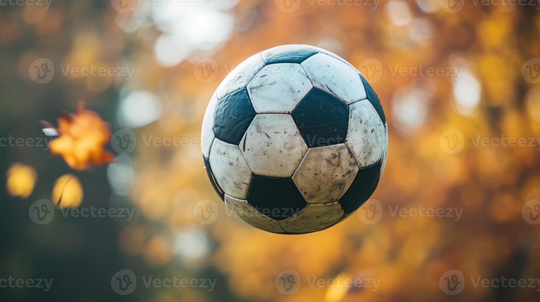 ai generado un fútbol pelota flotante graciosamente en aire. dinámica suspensión, ai generado. foto