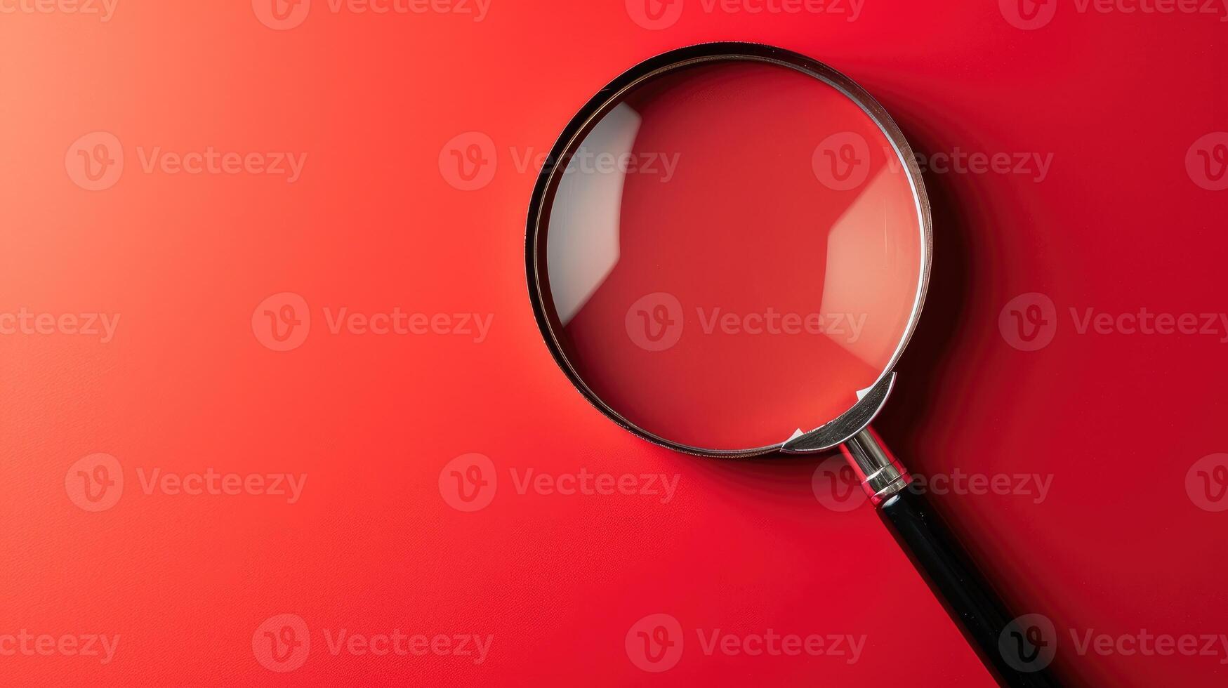 AI generated Magnifying glass against a bold red background, symbolizing exploration and investigation, Ai Generated. photo