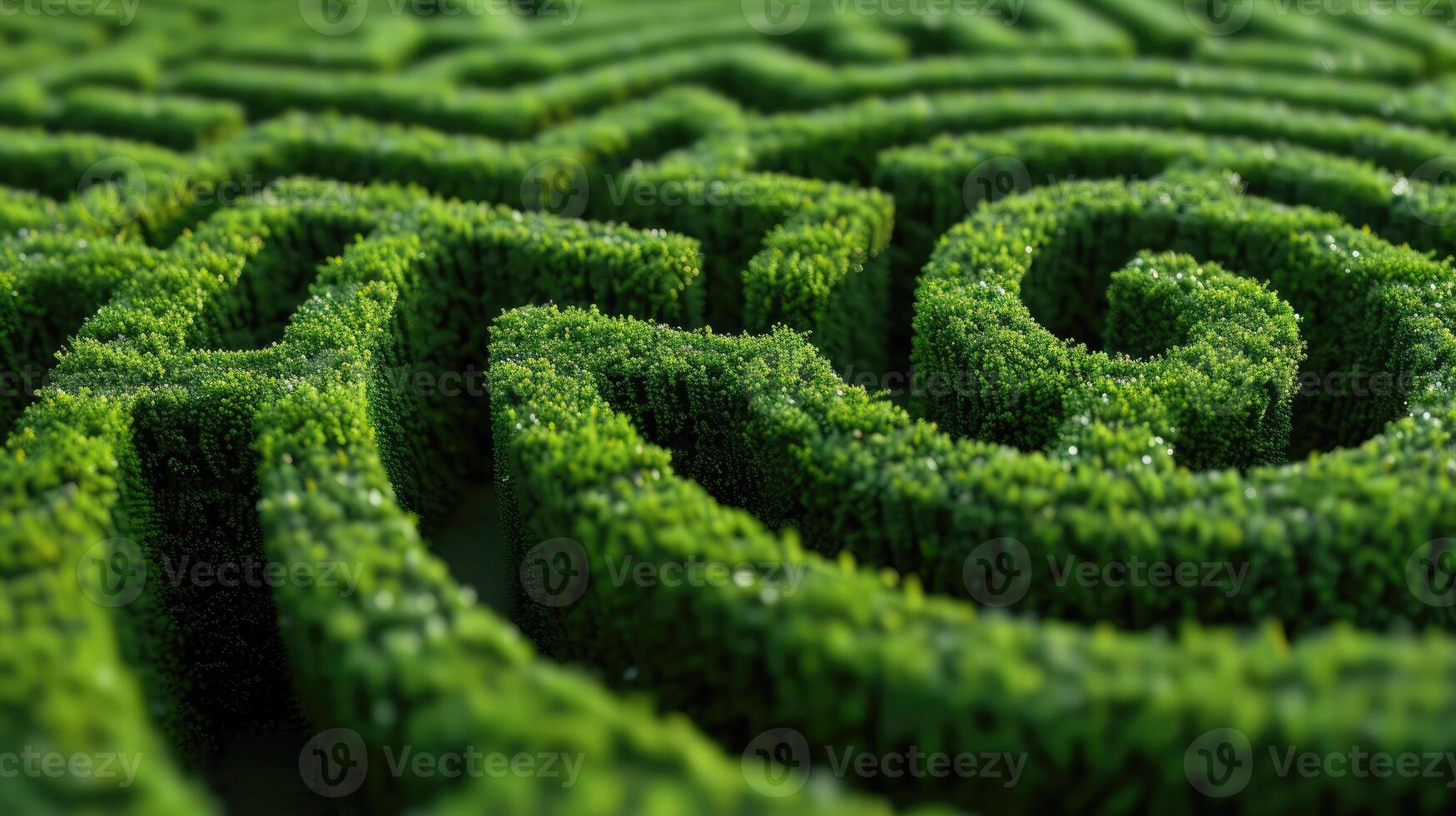 AI generated Traverse through a vibrant green maze leading to a circular center, Ai Generated. photo