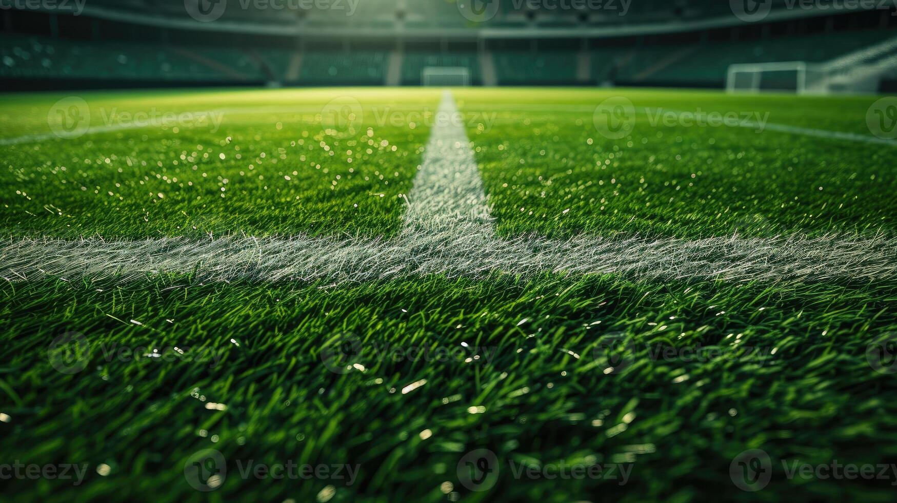 AI generated Soccer field in football stadium features precise grass patterns, enhancing the athletic ambiance. Ai Generated. photo