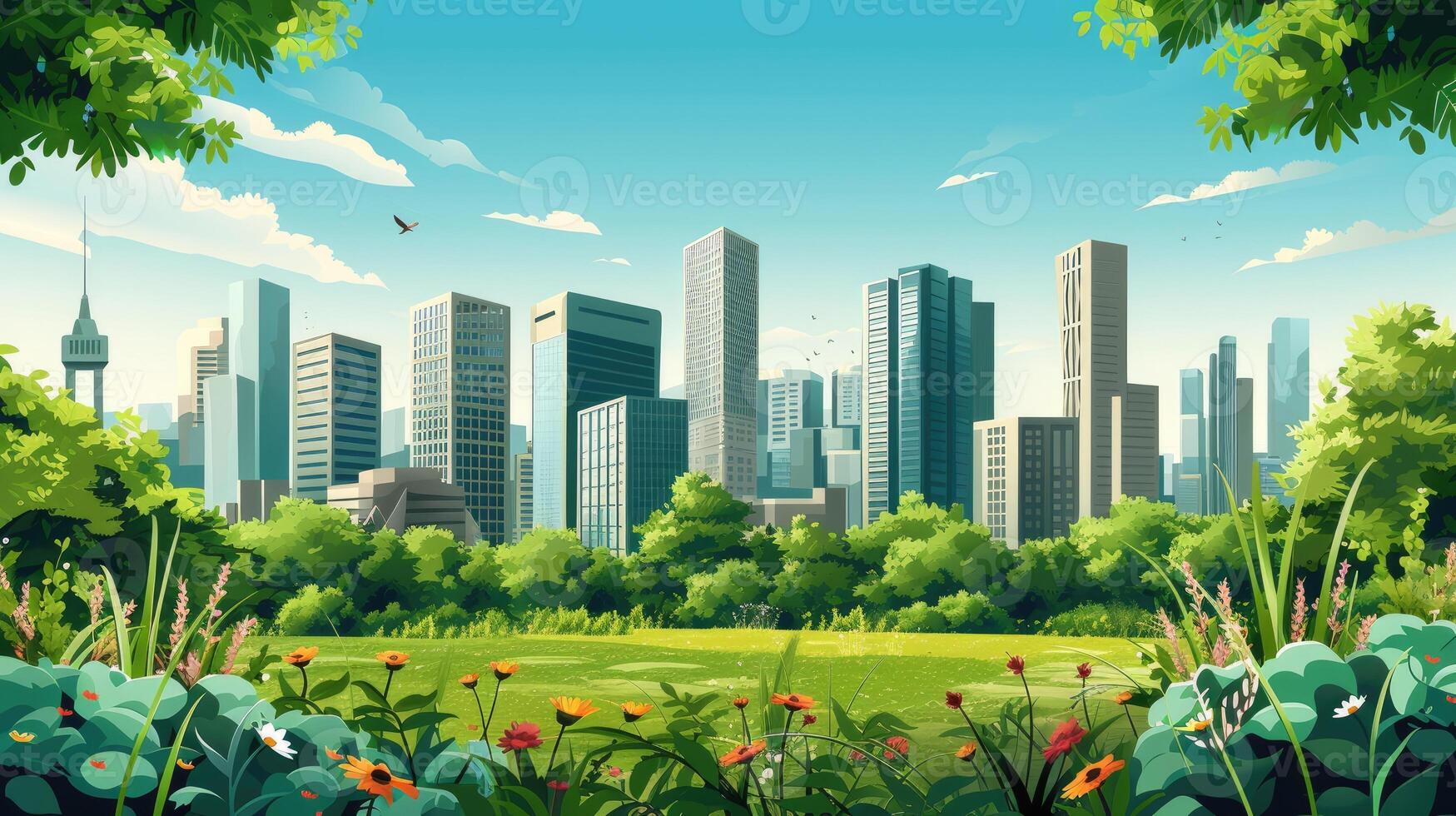 AI generated Garden nestled amidst high-rise buildings, creating a green cityscape. Ai Generated photo