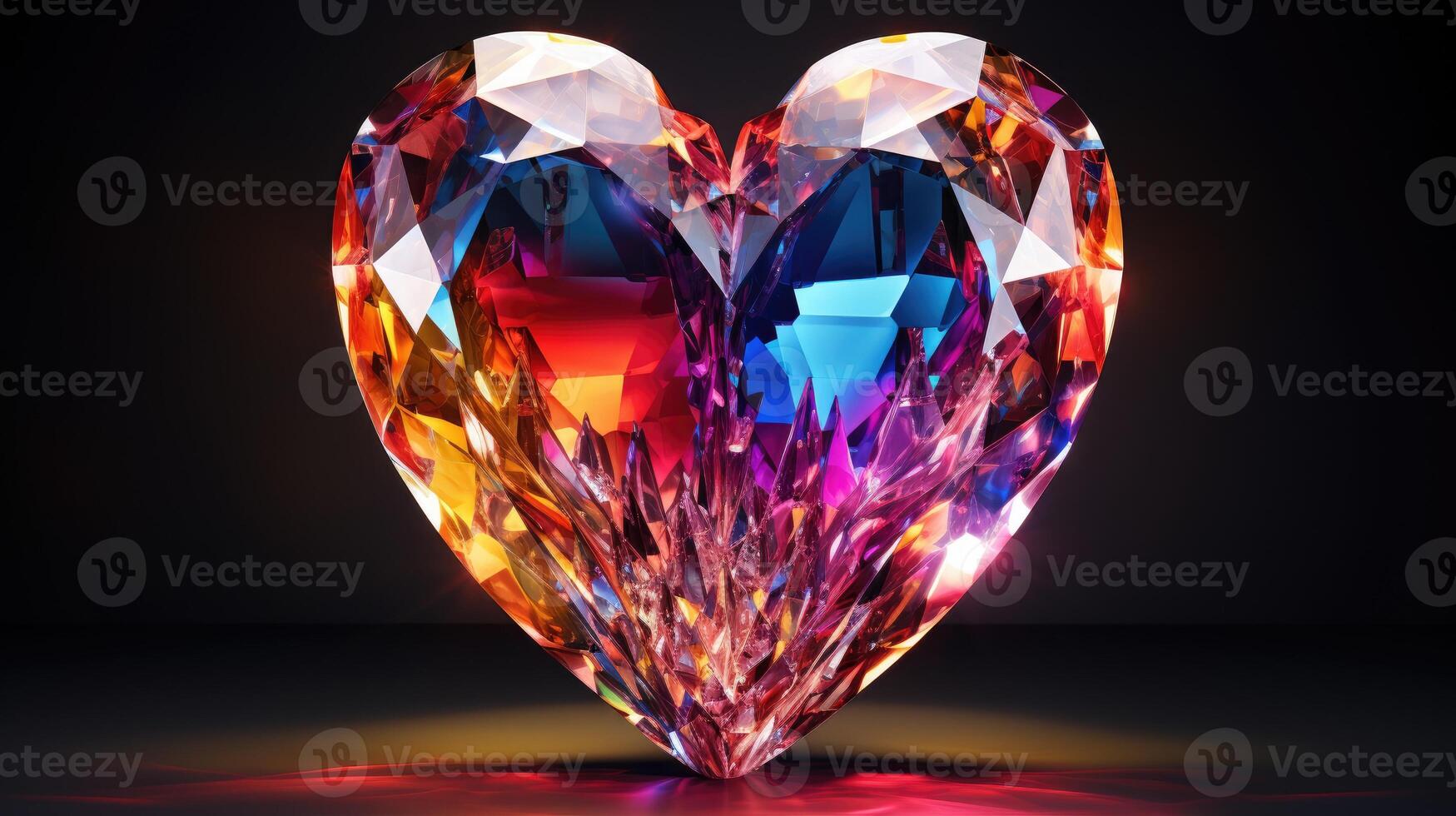 AI generated A crystal heart in a spectrum of vibrant colors, shining with dazzling brilliance. Ai Generated photo