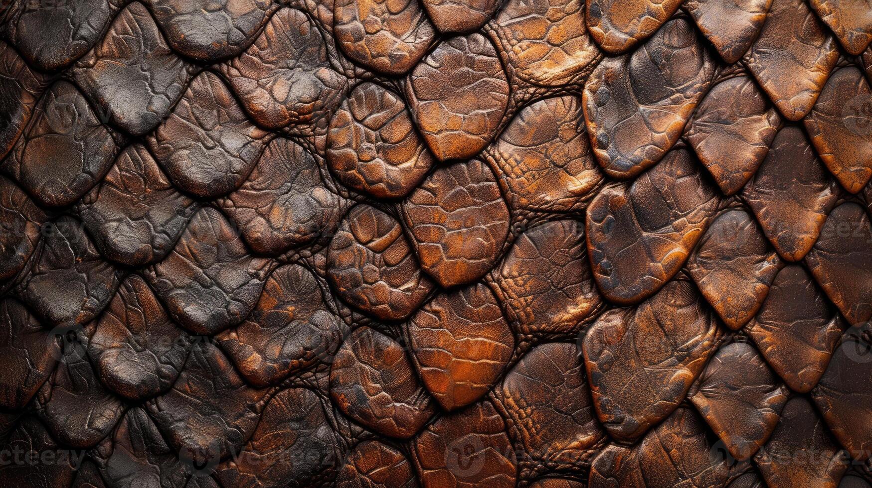 AI generated Earthy brown leather textured with the exotic charm of reptilian patterns, Ai Generated. photo