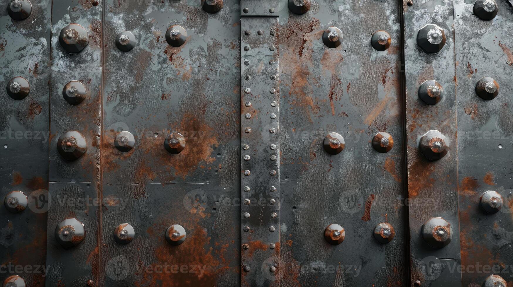 AI generated Robust steel plate adorned with rivets for industrial durability. Ai Generated photo