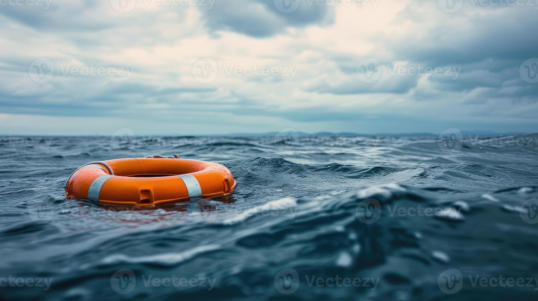 AI generated Lifebuoy adrift on the sea's surface, a beacon of hope and safety in the vast expanse. Ai Generated. photo