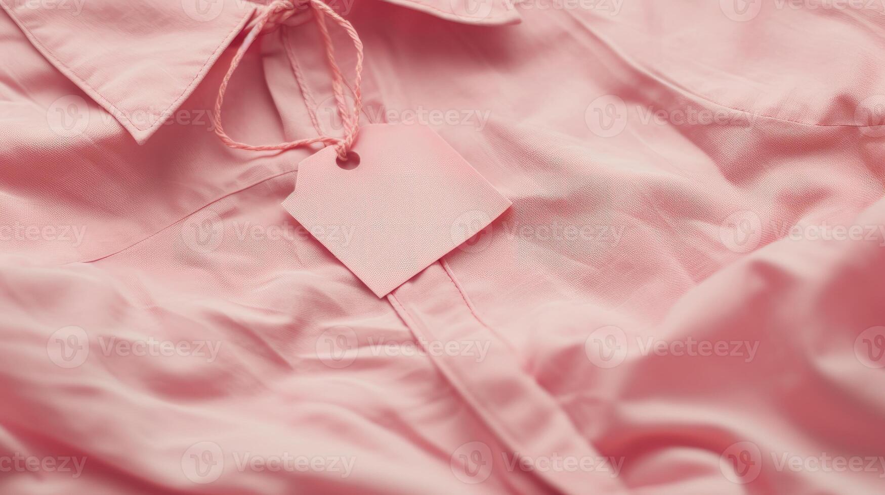 AI generated Pink tag adorns a dress, a blank canvas for brand details, adding a touch of chic elegance, Ai Generated. photo