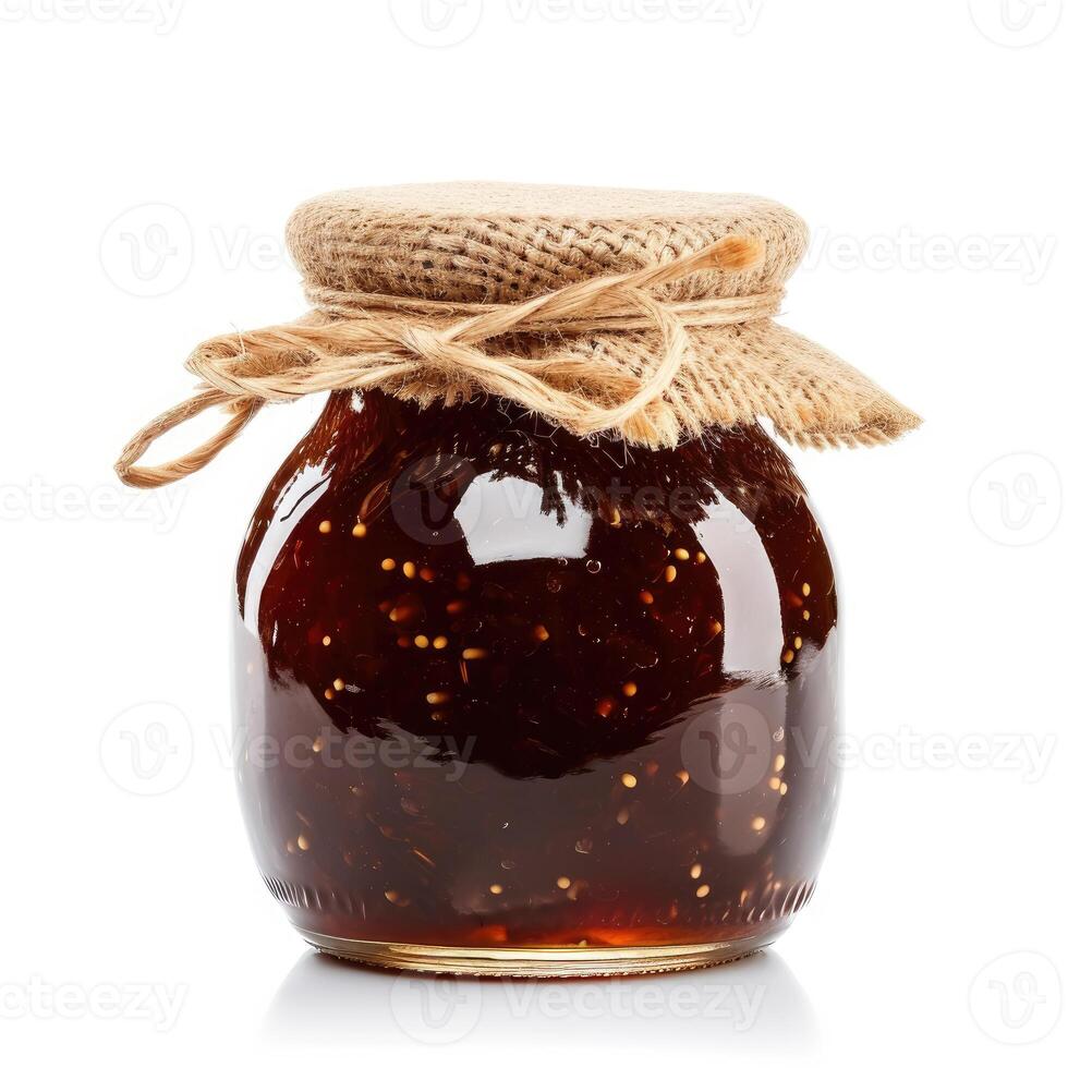 AI generated A jar of homemade jambul jam with fresh jambul, isolated on a white background. Ai Generated. photo