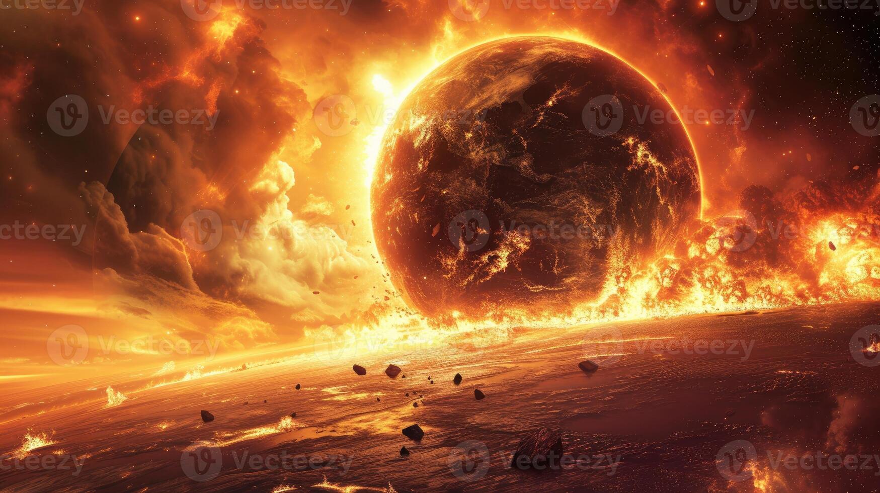 AI generated Brace for a cosmic Armageddon, the Judgment Day of Planet Earth. Ai Generated photo