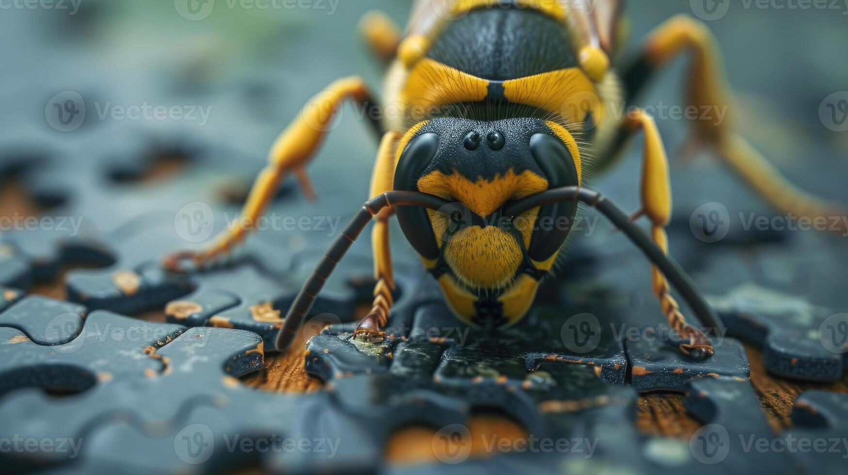 AI generated Cute hornet engrossed in a jigsaw puzzle, adding a whimsical touch, Ai Generated. photo