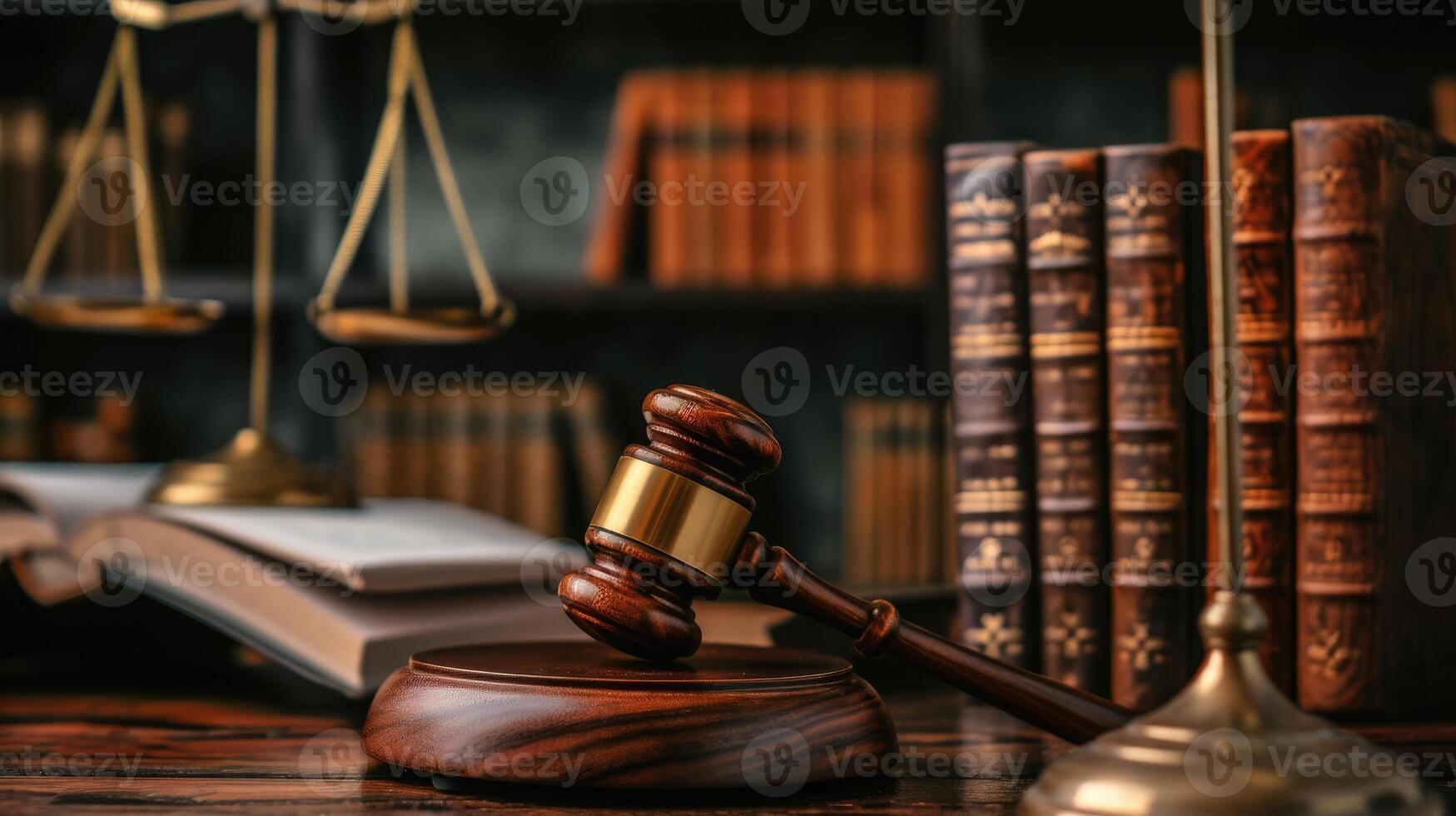 ai generado ley firma sala de justicia adornado con del juez mazo y libros, personificando legal pericia. ai generado. foto