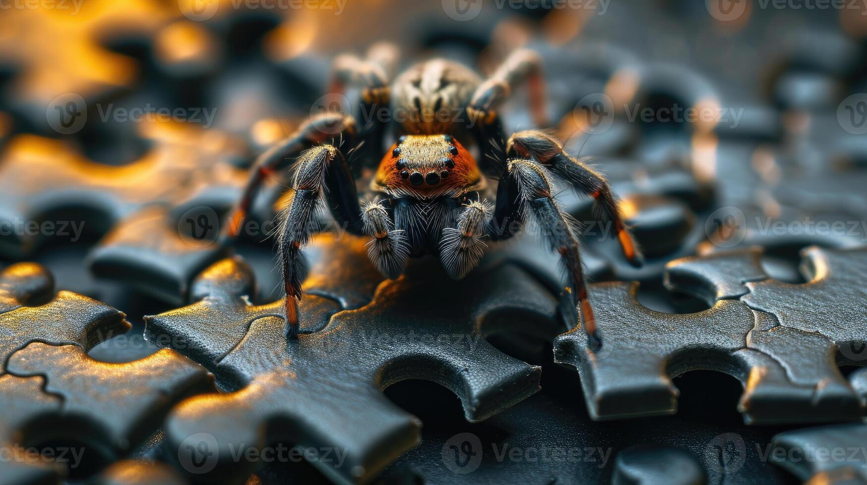 AI generated spider engaged in a jigsaw puzzle challenge, Ai Generated. photo