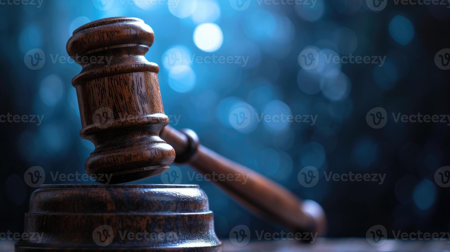 AI generated Gavel in bokeh background symbolizes authority in lawyer's realm. Ai Generated. photo