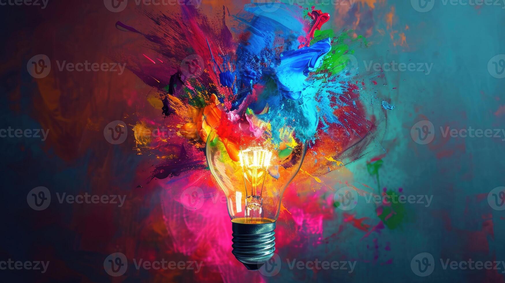 AI generated Dive into creative inspiration with a colorful liquid paint lightbulb against a dark backdrop. Ai Generated photo