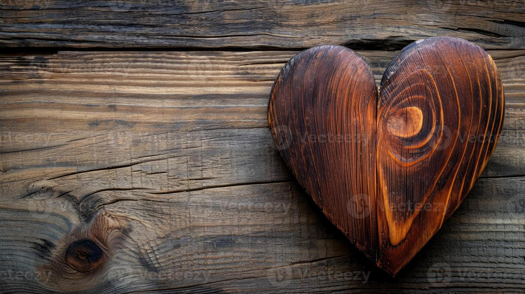 AI generated Wooden heart accentuates rustic brown backdrop, offering ample space for personalized text, Ai Generated. photo