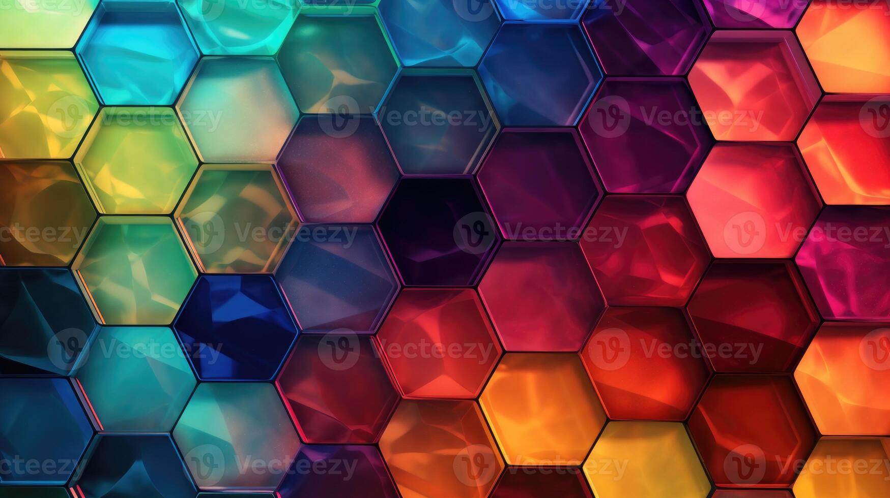 AI generated Abstract background features multicolored glass hexagons, forming a captivating and dynamic composition. Ai Generated. photo