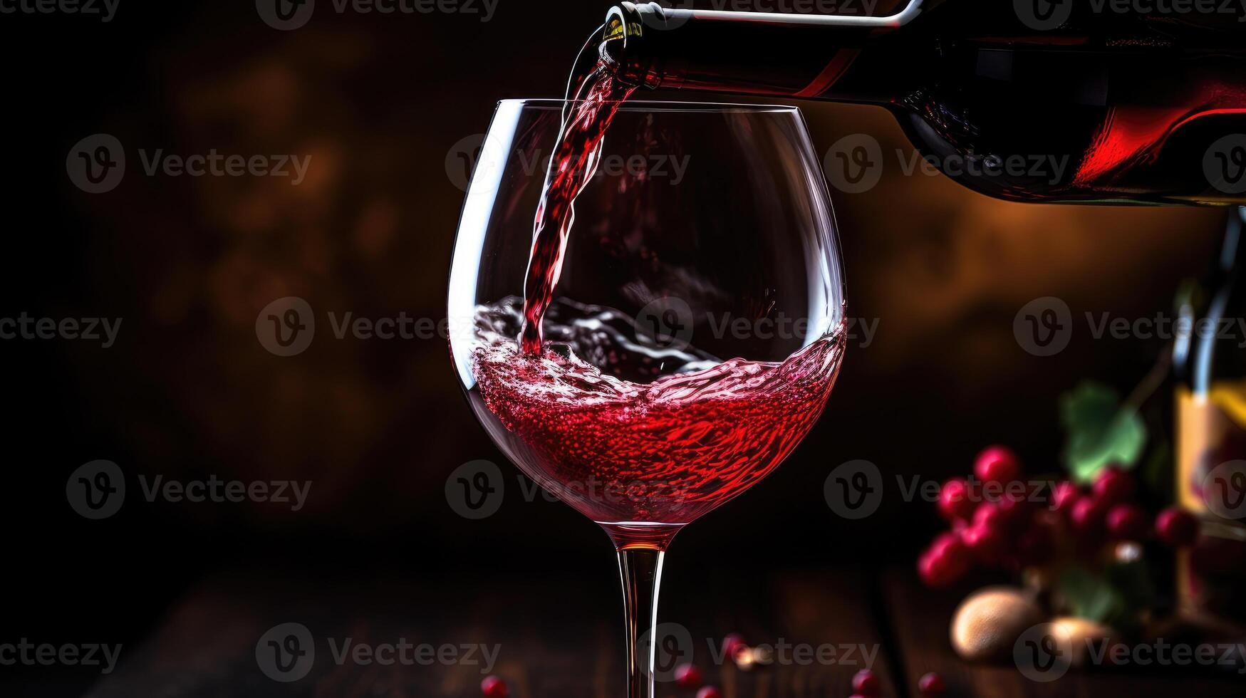 ai generado rojo vino vierte dentro vaso, capturar elegancia. salud a momentos, ai generado. foto