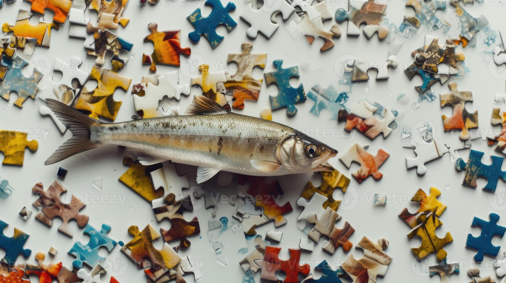 AI generated Adorable sprat having fun with a tiny jigsaw puzzle, Ai Generated. photo