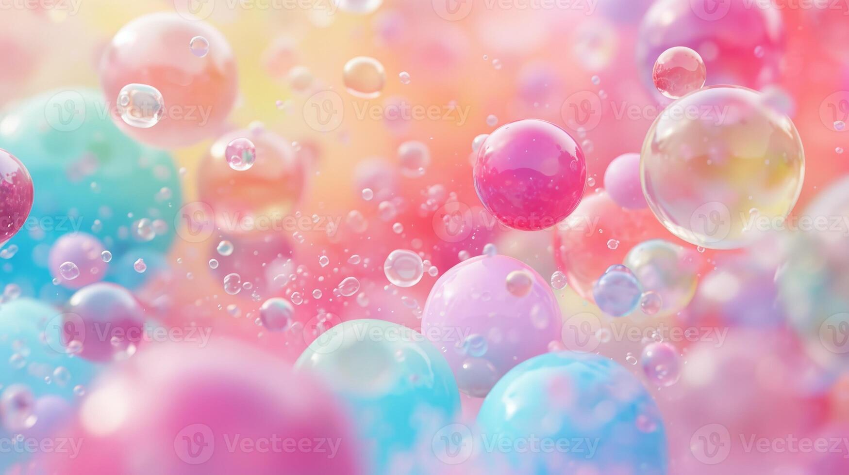 AI generated Whimsical digital illustration featuring soft color balls and playful bubble gums, Ai Generated. photo
