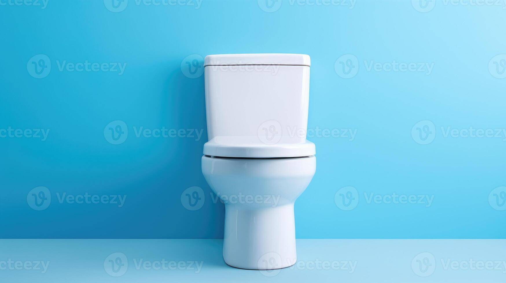 AI generated Isolated, sleek white toilet against vibrant blue wall in minimalistic bathroom. Modern simplicity, Ai Generated. photo