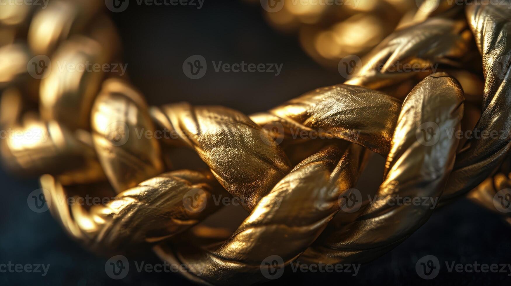 AI generated Stunning golden braided chain gleams against a dark backdrop, exuding luxury and opulence. Ai Generated. photo