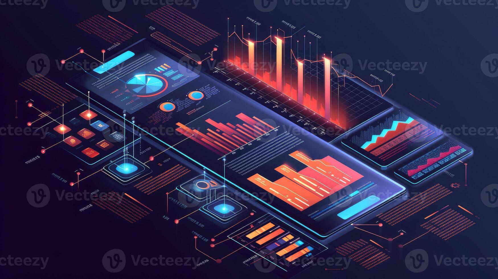 AI generated Dynamic infographic showcasing online business analytics through engaging diagrams and charts, Ai Generated. photo
