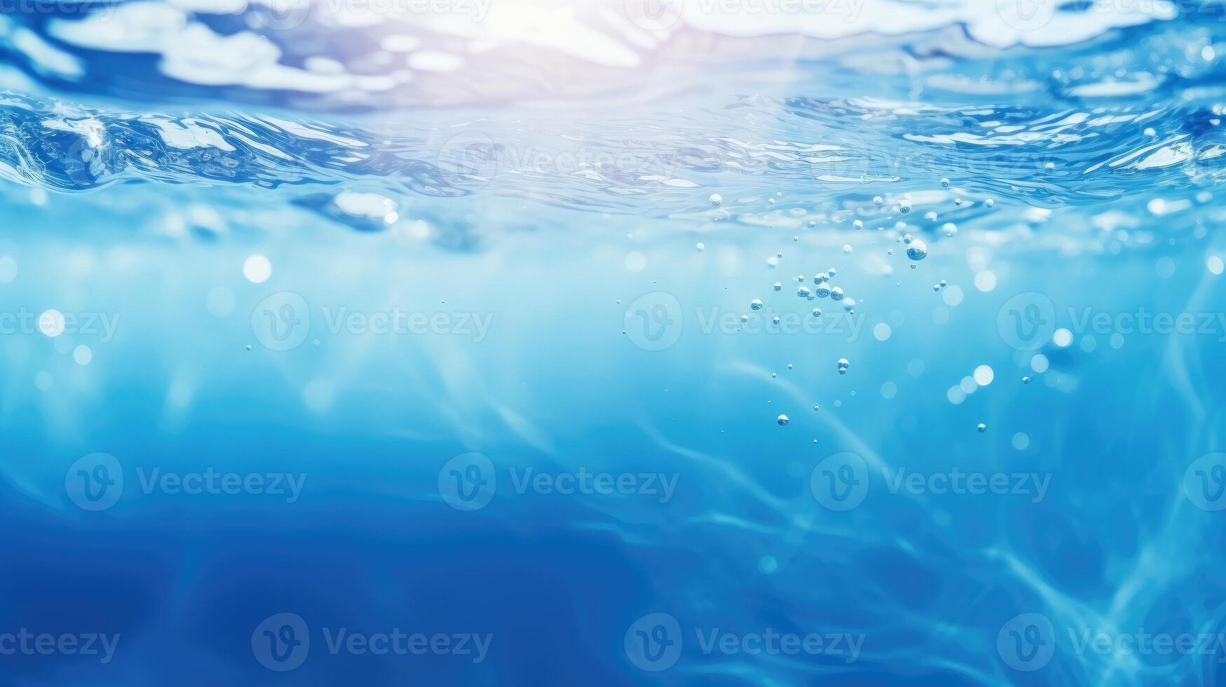 AI generated Tranquil water surface in soft focus, a blend of blue hues, bubbles dancing, Ai Generated. photo