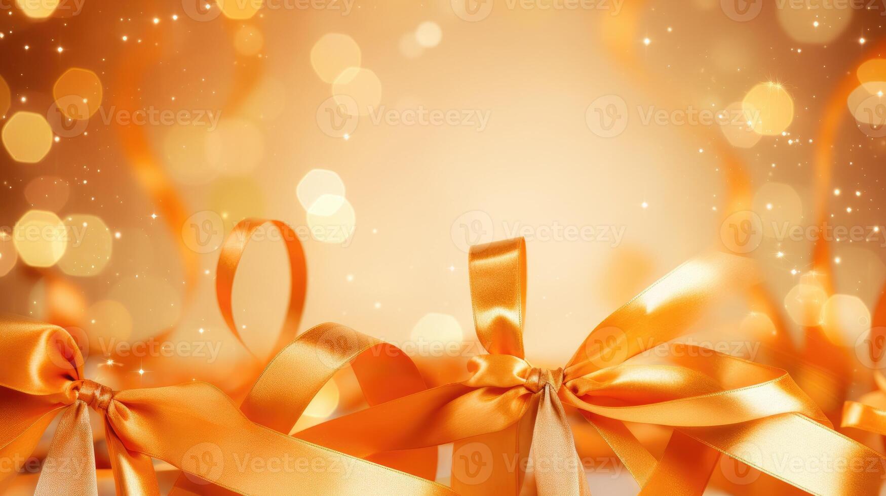 AI generated Abstract background features confetti on orange ribbons against a golden light backdrop. Ai Generated. photo
