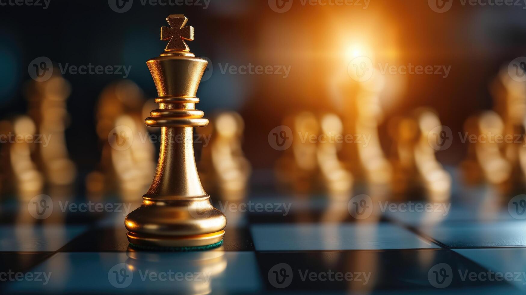 AI generated In the game of chess, the gold queen reigns supreme as the leader, symbolizing strategic prowess in business. Ai Generated. photo