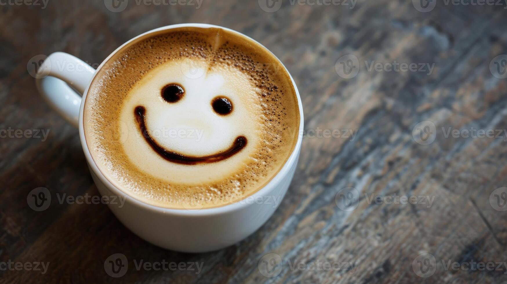 ai generado capuchino café con contento sonriente rostro, ai generado. foto