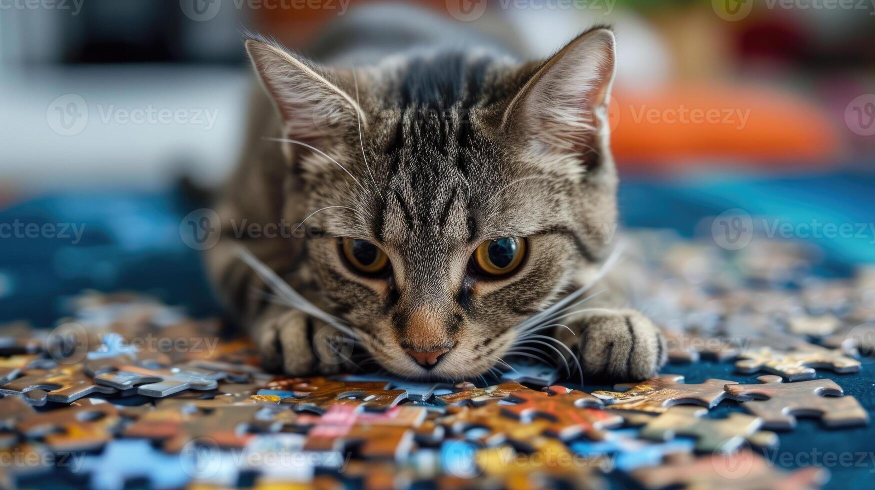 ai generado linda gato absorto en un rompecabezas rompecabezas, agregando un caprichoso tocar, ai generado. foto