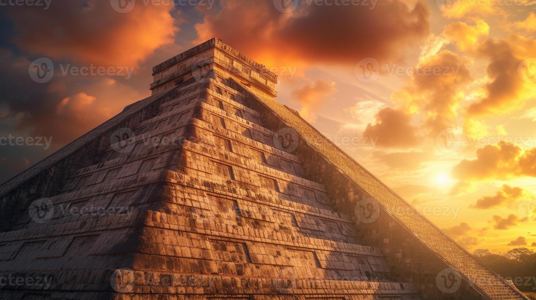 AI generated Ancient Pyramid in warm sunset tones, bathed in strong side lighting. Ai Generated photo