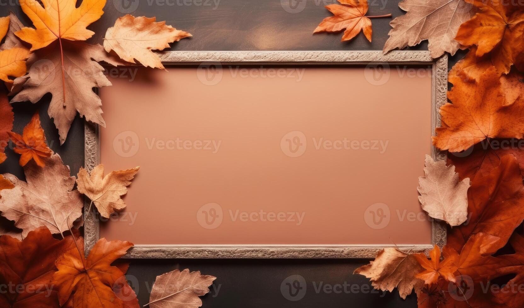 AI generated Composition features a frame crafted from autumn-dried elements, capturing the essence of fall, Ai Generated. photo