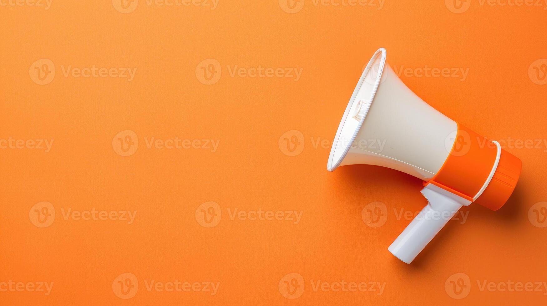 AI generated Paper cup megaphone representing Refer a Friend on an orange background with copy space. Ai Generated photo