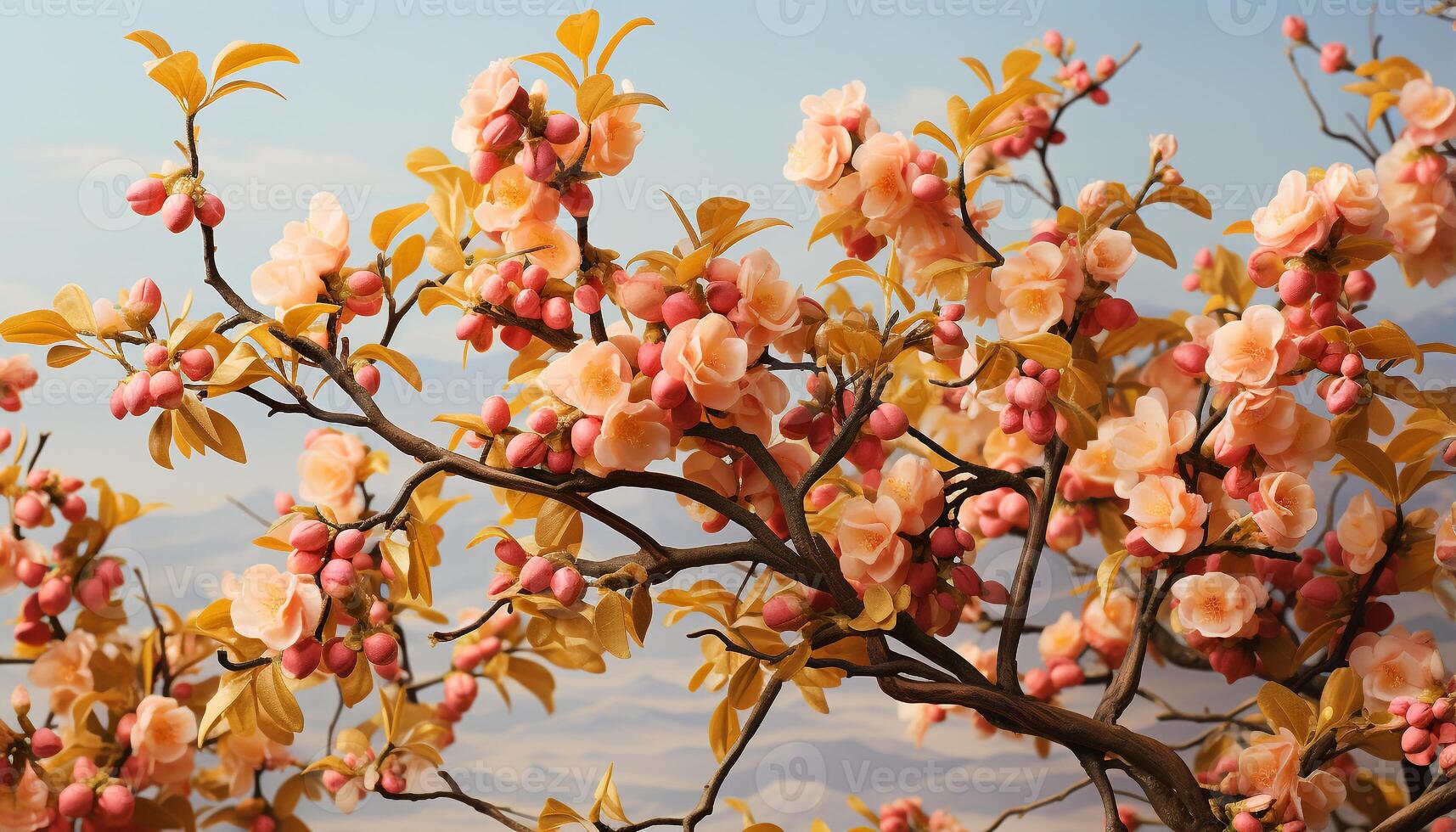 ai generado naturaleza belleza en hoja, flor, y árbol, vibrante y vistoso generado por ai foto