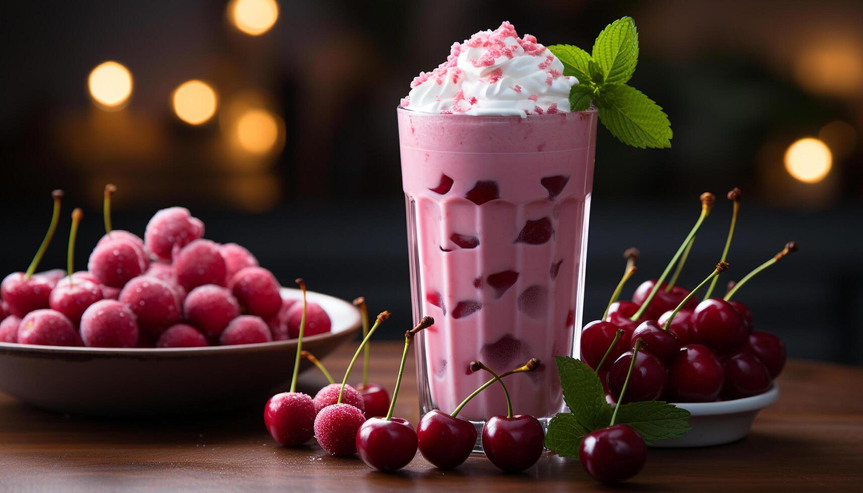 AI generated Fresh summer berries on a wooden table, a sweet indulgence generated by AI photo