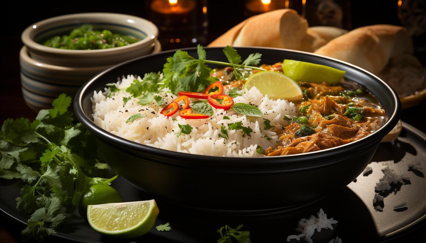 AI generated Freshness and spice in a gourmet meal, cooked with love generated by AI photo