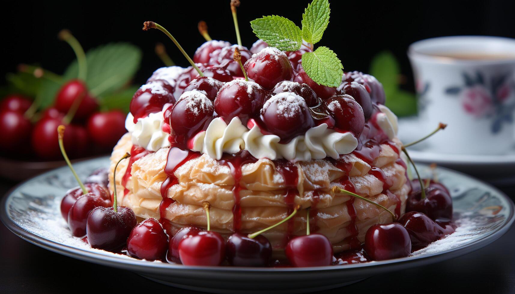 AI generated Homemade pancake stack with fresh berries and whipped cream generated by AI photo